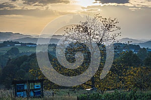 Beautiful sunset over hills in Serbia