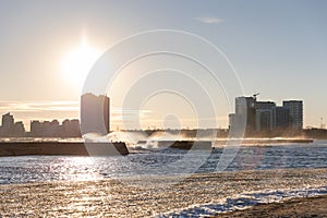 Beautiful sunset over Humber Bay, seen from the Sunnyside boardwalk at Budapest Park