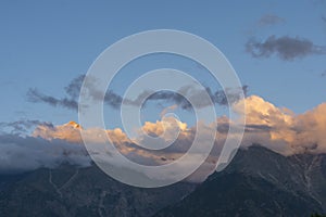 Beautiful Sunset over Kinnar kailash Peak seen from Kalpa,Himachal Pradesh,India