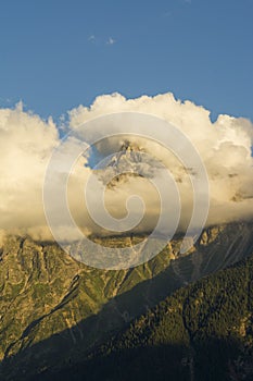 Beautiful Sunset over Kinnar kailash Peak seen from Kalpa,Himachal Pradesh,India