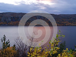 Beautiful sunset over the Kirkenes fjord in Finnmark