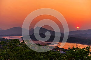 Beautiful sunset over lake in Luang prabang, Laos