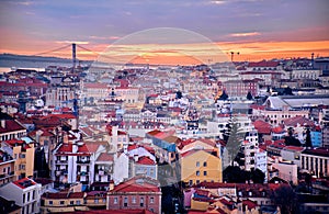 Beautiful sunset over Lisbon in Portugal