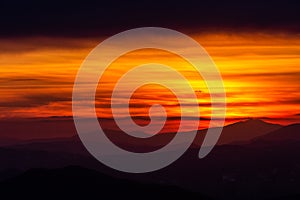 Beautiful sunset over mountains layers in Umbria Italy