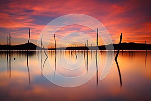 Beautiful sunset over a peacefull lake photo