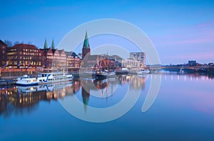 Beautiful sunset over river in Bremen