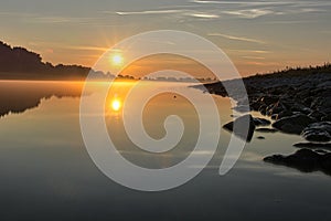 Beautiful sunset over river Rhine