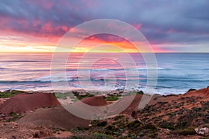 A beautiful sunset over rock formations at the midcoast seaford south australia on 4th september 2019