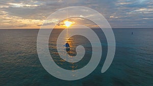 Beautiful sunset over sea, aerial view. Boracay island Philippines.