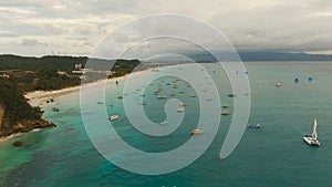 Beautiful sunset over sea, aerial view. Boracay island Philippines.