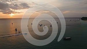 Beautiful sunset over sea, aerial view. Boracay island Philippines.