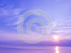 Beautiful sunset over the sea of blue and violet colors