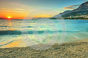 Beautiful sunset over the sea,Makarska,Croatia