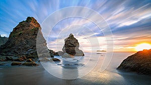 Beautiful sunset over a seascape in northern California beach, USA