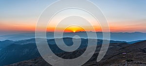 Beautiful sunset over Taurus Mountains from the top of Tahtali Mountain near Kemer, Antalya, Turkey