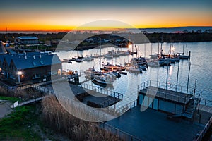 Beautiful sunset over the Vistula river at the Sobieszewo Island, Gdansk. Poland photo