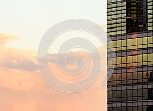 Beautiful sunset with pastel colors reflecting on high rise office buildings