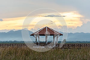 Beautiful sunset with pavilion in Sam Roi Yot National Park ,Prachuap Khiri Khan Thailand