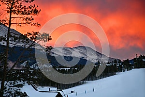 Beautiful sunset at the Peak 8 ski resorts area.