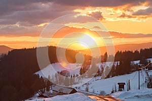 Beautiful sunset at peak of GruÃË StarÃÂ© Hamry, CHKO Beskydy - Czech Republic photo