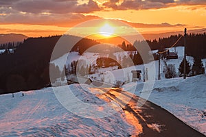 Beautiful sunset at peak of GruÃË StarÃÂ© Hamry, CHKO Beskydy - Czech Republic photo