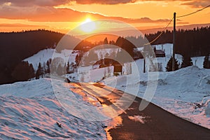 Beautiful sunset at peak of GruÃË StarÃÂ© Hamry, CHKO Beskydy - Czech Republic photo