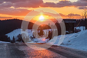 Beautiful sunset at peak of GruÃË StarÃÂ© Hamry, CHKO Beskydy - Czech Republic photo