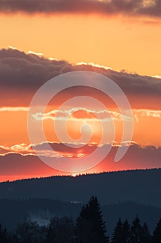 Beautiful sunset at peak of GruÃË StarÃÂ© Hamry, CHKO Beskydy - Czech Republic photo