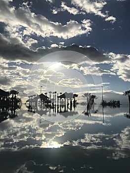 beautiful sunset by the pool