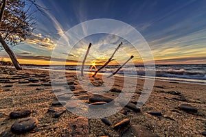 Beautiful sunset at Port Austin beach in Michigan