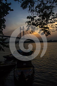 A beautiful sunset in Princep ghat, Kolkata, India.