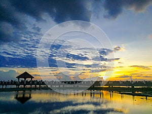 Beautiful sunset reflected in the lake.