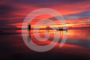 Beautiful sunset and reflection of sea at Samui island