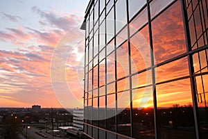 Sunset reflection in building windows