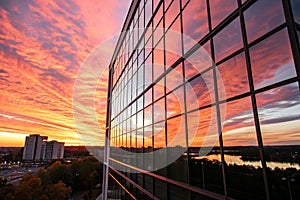 Sunset reflection in building windows
