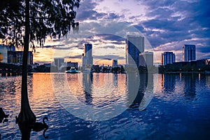 Beautiful sunset scene Lake Eola