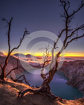 Sunset at Ijen Crater at Banyuwangi East Java photo