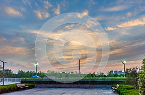 Beautiful Sunset Scenery of Nanjing Olympic Sports Center