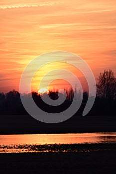 Beautiful sunset scenery near the lake. Latvia, Vidzeme.