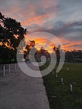 Beautiful sunset in the school yard