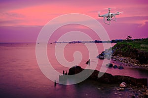 Beautiful sunset and sea.Evening sunset sky with aura on the sea, morning time, image for special greeting card and nature backgro