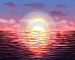 Beautiful sunset at sea realistic vector background