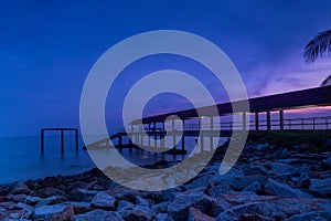 Beautiful sunset seaside during blue hour