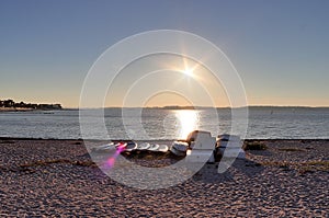 Beautiful sunset shots taken at the beach of Laboe in Germany on s sunny summer day