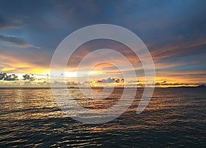 Beautiful sunset sky above clouds with dramatic light