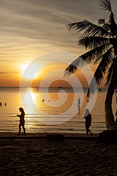 Beautiful sunset sky at beautiful sea beach in thailand