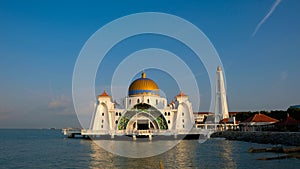 Beautiful sunset at Straits Mosque of Malacca