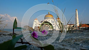 Beautiful sunset at Straits Mosque of Malacca