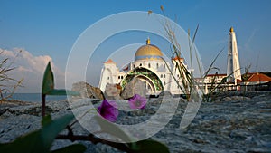 Beautiful sunset at Straits Mosque of Malacca