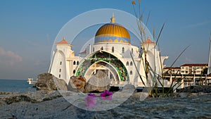 Beautiful sunset at Straits Mosque of Malacca